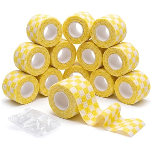 12 Pack Self Adhesive Bandage Wrap,Vet Wraps,2" X 5 Yards Elastic Cohesive Bandage Wraps,Yellow White - color: Yellow White, size: 2IN - 12Pack