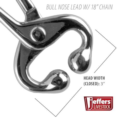 Jeffers Livestock Bull Nose Lead with Chain – Nickel Plated Iron Cow Nose Pliers for Cattle Handling, Control & Restraint – Show, Veterinary, Transport & Training Tool for Cows and Bull