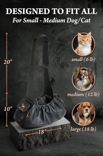 Noah & Paw Dog Sling Carrier for Small Dogs 5-18lb, Dog Sling for Small Dogs and Cats, Dog Carrier with Adjustable Padded Strap, Vegan Leather Lined with Fur, Double Safety Feature, Machine Washable - color: Charcoal