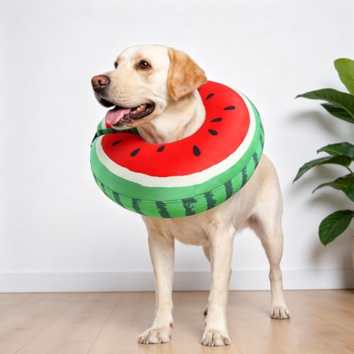 SCENEREAL Recovery Donut Collar for Medium Large Dogs, Soft Dog Cone | Inflatable Cone Collar Alternative After Surgery, Adjustable Neck Donut to Stop Licking, Watermelon Print E-Collars - color: Red Watermelon, size: L(Neck 16"-18")