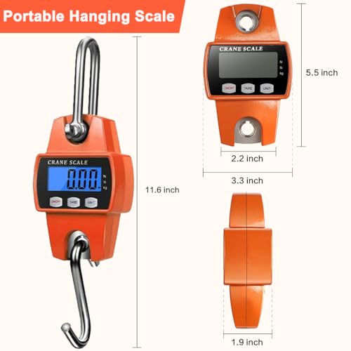 660lb/300kg Digital Crane Scale - Compact LCD Handheld Hanging Scale for Garage, Farm, Hunting, Fishing & More (300kg/orange) - color: 300kg/orange