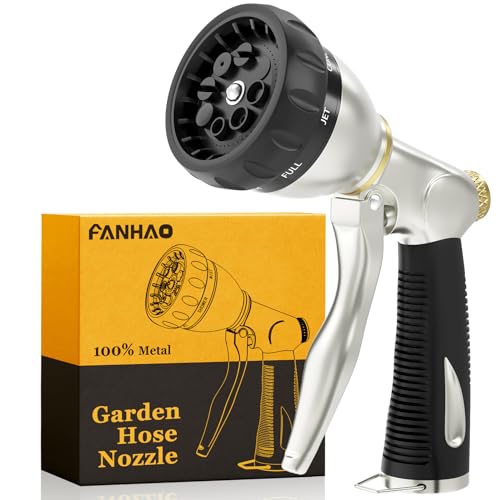 FANHAO Metal Garden Hose Nozzle Heavy Duty, 8 Spray Patterns, High Pressure | Rustproof Leak Proof, Comfortable Non-Slip Handle, Hands-Free Lock, Hose Sprayer Nozzle for Watering Plant, Car & Pet Washing - color: Black