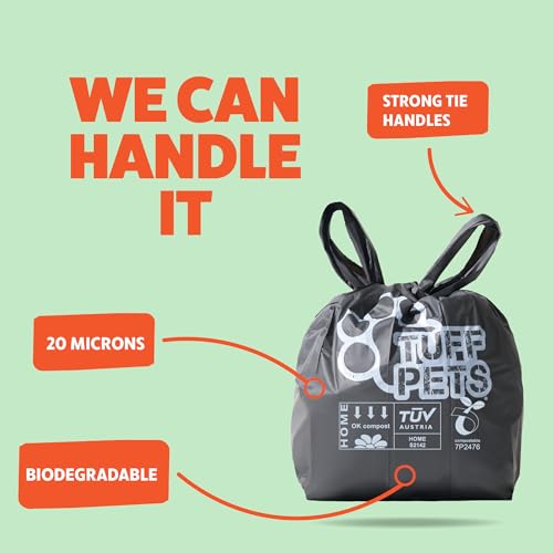 Tuff Pets Certified Compostable Dog Poop Bags with Handles, 12 Thick Rolls | Heavy Duty Poop Bags for Dogs, Leak Proof with Easy Tie Handles - style: Green - Certified Compostable