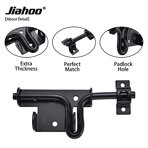 JIAHOO Slide Bolt Gate Latch, Heavy Duty Door Lock with Padlock Hole, Sliding Bolt Latch Hardware for Wooden Fence, Shed Door, PVC Fence, Barn Door, Thickened Steel, Black Finish | Sliding Bolt Latch Hardware, For Wooden Fence, Shed Door, PVC Fence, Barn