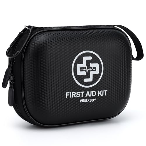 Mini First Aid Kit - 150 Piece Small Waterproof Hard Shell Medical Kit | Compact First Aid Kit with Comprehensive Supplies for Home, Car, Truck, Travel, Camping, Hiking, Sports, Office & Outdoor - color: Black