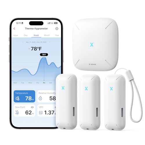 X-Sense Smart Wi-Fi Temperature and Humidity Monitor, 3 Sensors & Base Station - color: Square, size: 3-Pack with 1 Base Station