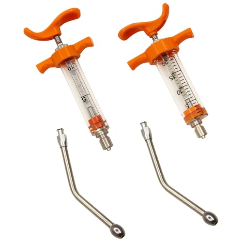 2Pcs Reusable Goat Drench Syringe with 2 Detachable Metal Drench Nozzles | Adjustable Dosage Drench Gun for Sheep, Pig, Cattle, Dog, Cat, Goat Feeding,Livestock Supplies 10ml and 20ml