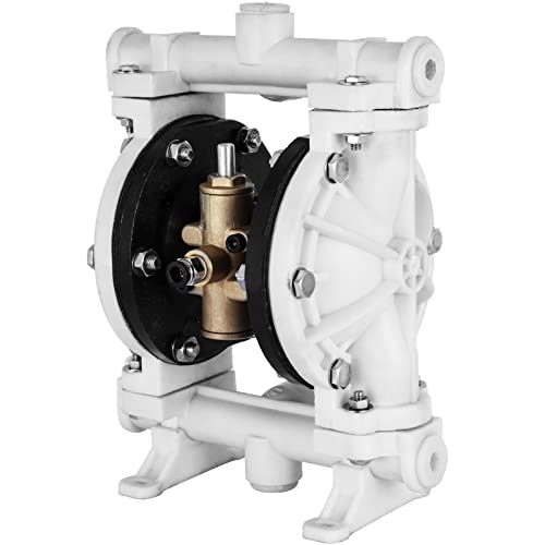 VEVOR Air-Operated Double Diaphragm Pump, 1/2 in Inlet & Outlet, Polypropylene Body, 13.2 GPM & Max 120PSI, PTFE Diaphragm Pneumatic Transfer Pump for Petroleum, Diesel, Oil & Low Viscosity Fluids - size: 2.5 GPM