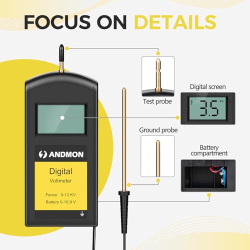 Versatile Electric Fence Tester, Battery Testing with Large LCD Display, Digital Electric Fence Voltage Tester, Accurate Testing Range 0 to13000V, Portable Design