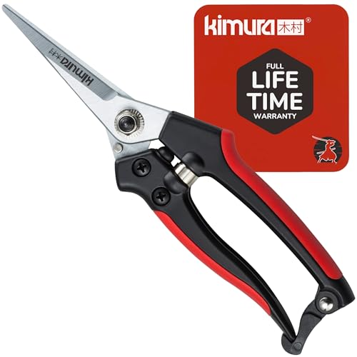 Kimura® 8" Pro Pruning Scissors, Premium Japanese SK5 Hi-Carbon Steel Blades, Non-Slip Vinyl Coated Handles, Lightweight & Ergonomic, Multi-Tasking Pruning Shears, Garden Snips, Precision Clippers - size: 8.2"