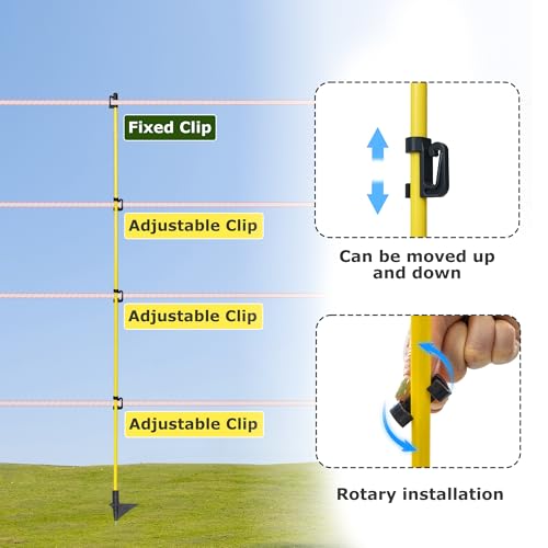 Electric Fence Posts 46 Inches, Fiberglass Step in Temporary Electric Fence Posts for Cows, Sheep, Dog, Portable Fence Stakes for Electric Fencing-50 PCS - size: 46Inch-50Pack