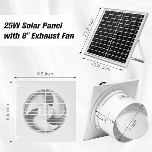 blessny 8" Solar Exhaust fan for Greenhouse, Chicken Coop, Shed & Pet House | 25W Solar Powered Ventilation Vent Fan for Outdoor Air Circulation - size: 8" Fan Kit