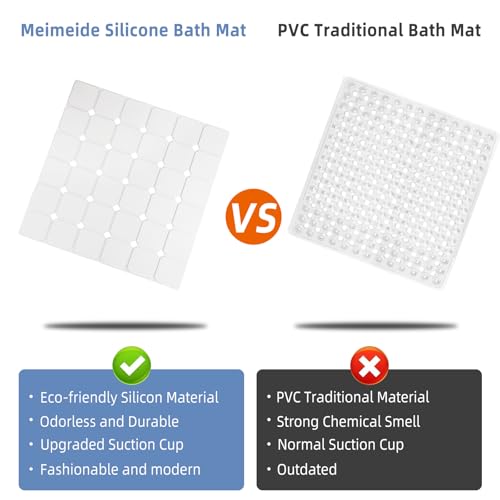 Shower Mat Non Slip 21"x21" Silicone Foldable Bath Mat with Suction Cups & Drain Holes, Odorless, Eco-Friendly & Durable, Machine Washable Shower Stall Mat for Adults, Seniors White - color: White
