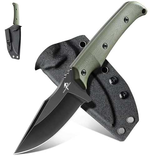 Purple Dragon Fixed Blade Knife - Full Tang Hunting Knife Green | Kydex Sheath, Forged from a Single Piece of D2 Steel, G10 Handle, Gift Box - size: 3 inch