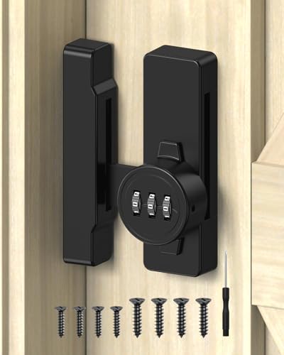 90/180 Degree Keyless Barn Door Lock Latch, Black | 3 Digit Combination Security Latch, Zinc Alloy Mechanical Password Lock for Closet, File Cabinet, Sliding Door, Bedroom - color: Black