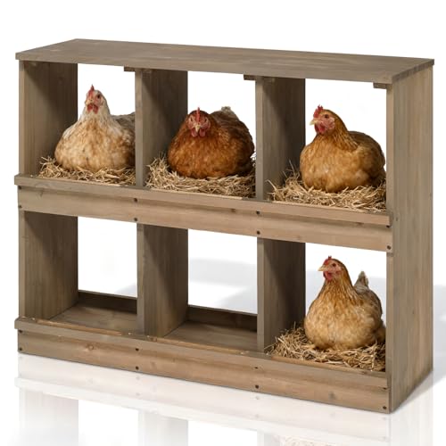 Outvita Nesting Boxes for Chickens 6 Compartments, Wood Chicken Nesting Box Wall Mount, Versatile Use Nest Box for Chicken Coop, Easy to Assemble for Chickens, Hens, Ducks - color: 6 Compartments