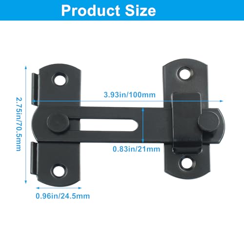 Waziaqoc Barn Door Latches, 3.93 x 2.75 Inch, Black, 2 PCS | Sliding Barn Door Lock, Stainless Steel, For Barn Door Cabinet Window Closet Door - size: 3.93 x 2.75 Inch