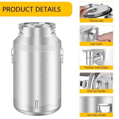 304 Stainless Steel 60 Liter Milk Can Milk Bucket Wine Pail Bucket with Spigot 15.85 Gallon Milk Can Tote Jug with Sealed Lid Heavy Duty for Milk and Wine (60L) - size: 60L