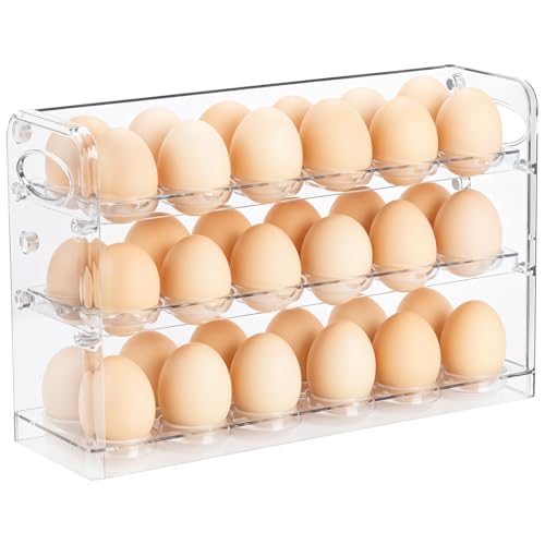 Clear Egg Holder for 36 Eggs, Egg Storage for Refrigerator, PET Egg Container for Kitchen Countertop, Egg Dispenser, Egg Tray