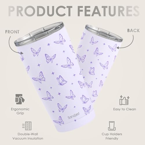 SANDJEST Butterfly Tumbler 20oz, Stainless Steel Travel Cup with Lid, Insulated Coffee Mug, Butterfly Gifts for Women Girls Friends Sisters on Birthday Christmas - color: Butterfly 1