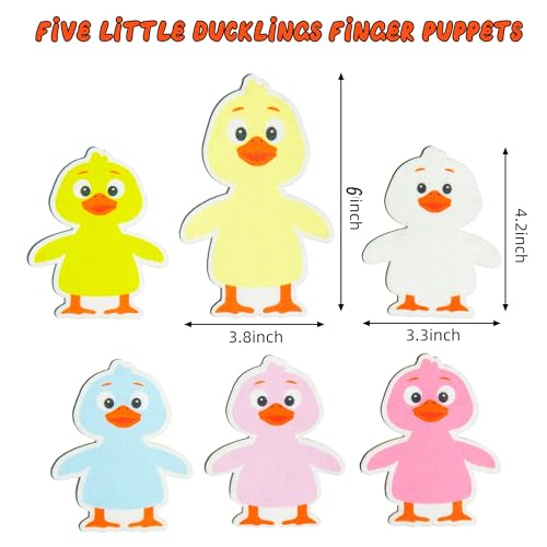 Five Little Ducklings Finger Puppets Set (6PCS) – Felt Duck Finger Puppets for Nursery Rhymes, Preschool Storytelling, Parent-Child Interaction & Classroom Activities - style: 5 Little Ducklings