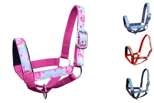 Nylon Overlay Sheep and Goat Halter with Padded Noseband - 6 Month Warranty - color: Grey Floral