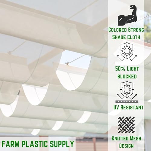 Farm Plastic Supply - White Shade Cloth - 50% - Mesh Fabric for Fence Privacy Screen, Garden Shade, Mesh Fence Screening, Shade Cloth Rolls, Wind Screen (6' x 10') - size: 6' x 10'