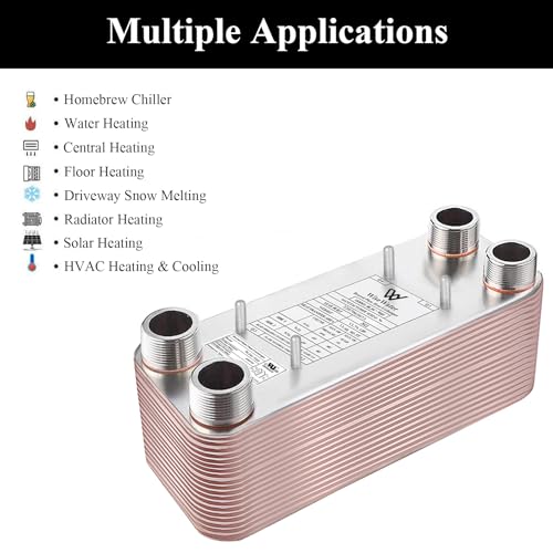 Brazed Plate Heat Exchanger Stainless Steel SS316L 5"x12" 20 Plates 1 1/4" MPT 330,000 BTU/hr Hydronic Heating