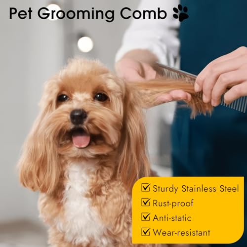 BEVTEE 3 Pcs Dog Combs for Grooming Matting, Greyhound Metal Comb for Cat | Removing Tangles Knots, Pet Grooming Tool, Stainless Steel Teeth Without Scratching the Skin for Pet Greyhound Poodle Doodle