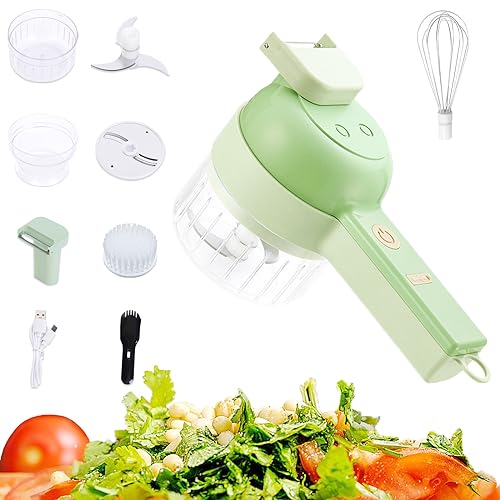 5 in 1 Electric Vegetable Chopper Set, Electric Food Processor with Egg & Cream Beater and Clean Brush, Multifunction Handheld Veggie Chopper for Salad Onion Chili Pepper Celery Meat Ginger