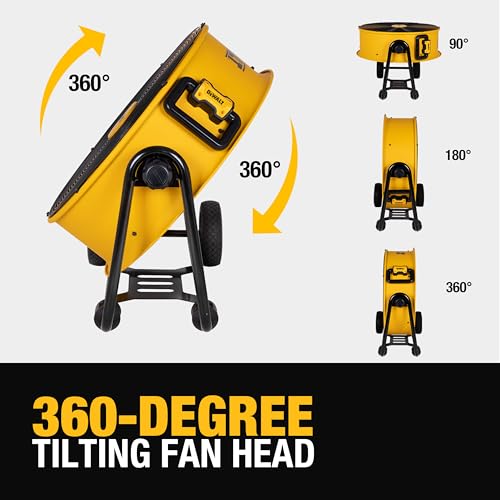 DEWALT 24 Inch Floor Fan, 360° Adjustable Tilt Drum Fan with Wheels DXF2490 | Max 6500CFM Stepless Speed Quick Cooling Metal Industrial Fan Heavy Duty Air Mover Large Wheels for Garage/Warehouse/Barn - style: DXF2490