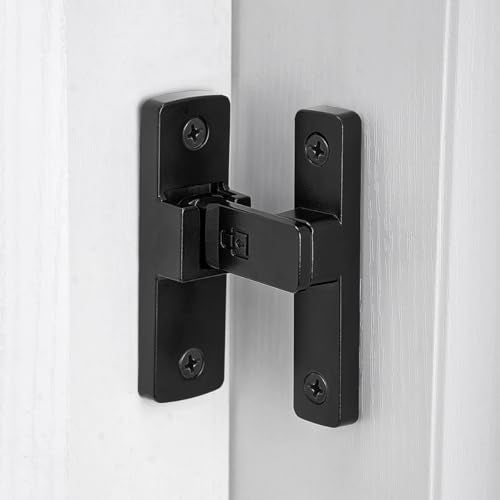 Black 90 Degree Barn Door Lock ，Right Angle Door Lock Latch | Zinc Alloy Flip Gate Latches,for bedroom,garage,balcony,barn,sliding door,bathroom,window,cabinet,drawer,pet enclosures - color: Black_90 Degree