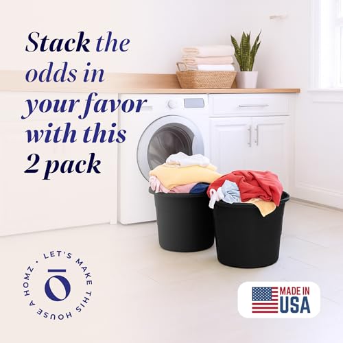 HOMZ Utility Tub, Storage Bucket with Rope Handles, 17 Gal, Black, 2 Pack | Portable Indoor & Outdoor Utility Tub for Kitchen, Laundry, Garden, Bathroom & Garage - color: Black