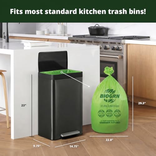 10-13 Gallon Compostable Trash Bags with Flat-Top 50 Bags Thick 0.87 Mil Leakproof Plant-based Tall Kitchen Wet Food Scrap Waste, ASTM D6400, US BPI and OK Compost Home Certified - color: 13 Gallon Flat Top, 50 Count