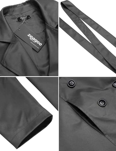 Zeagoo Women's Trench Coats Double-Breasted Long Coat with Belt - color: Dark Gray, size: Small