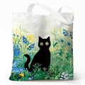 Cute Canvas Tote Bag for Women, Book Totebag with Zipper Pocket - color: Blact Cat Art