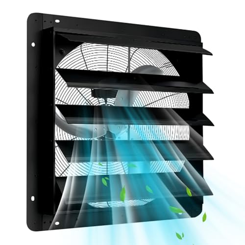 Garvee 24 In Shutter Exhaust Fan, Wall Mounted Shutter Exhaust Fan Aluminum, 3500 CFM High Speed Louvered Vent Fan with Automatic Shutter for Garage, Attic, Workshop, Greenhouse - size: 24 In