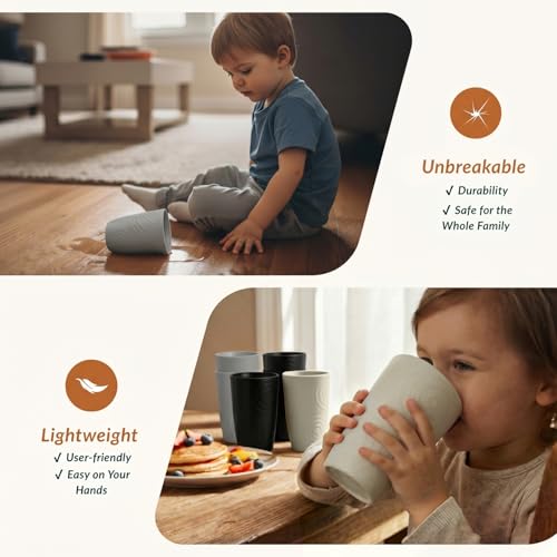 Homienly Drinking Glasses 16oz Wheat Straw Cups-Stackable and Reusable Cups, Alternative to Plastic Cups for Iced Coffee, Smoothies,Iced Tea-Black Grey - color: Black Grey, size: 16 Ounces