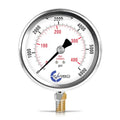 6000 PSI Glycerin Liquid Filled Pressure Gauge, 4" Dial, 1/4 NPT Lower Mount, 304 Stainless Steel Case, Brass Wetted Parts, Dual Scale PSI/Bar - ASME B40.1 Grade A - size: 0-6000 Psi, style: STANDARD
