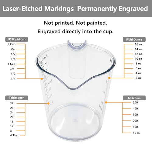 Laser-Etched Measuring Cup Set, 16 oz & 1 Cup Clear Plastic Liquid Measuring Cups, Permanent oz/cup/Tbsp/mL Markings, Food-Grade for Baking & Cooking - size: 16 fl oz & 8 fl oz