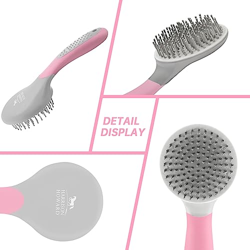 Harrison Howard Horse Mane and Tail Brush - Professional Equestrian Detangler Non-Slip Brush - Pink - color: Pink