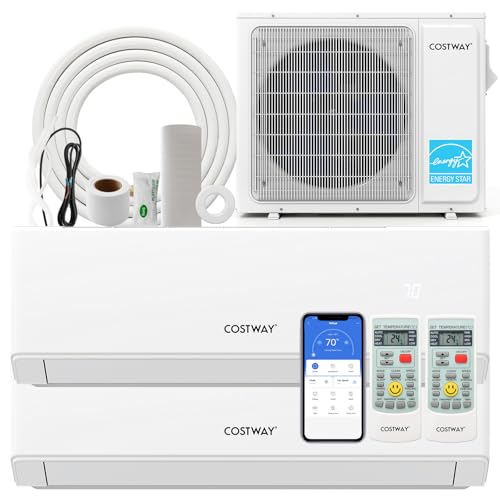 COSTWAY 18k Dual 2 Zone Mini Split Air Conditioner, 22 SEER2 12000 BTU+ 12000 BTU, 208-230V, Wifi Enabled Multi Zones Mini Split AC Heat Pump Full Set, Ductless Energy Star - size: Dual Zone 12000 BTU+12000 BTU