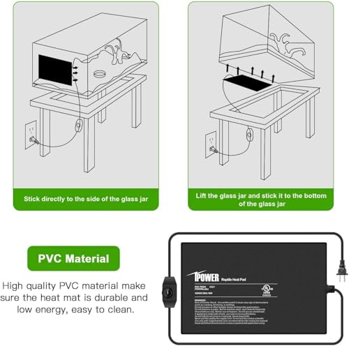 iPower 8 by 12-Inch Reptile Heat Mat with Temperature Adjustment, LCD Digital Aquarium Thermometer, Terrarium Heating Pad for Reptiles & Amphibians - size: 8 X 12 Inch, style: Pad with Adjust Knob+ Thermometer