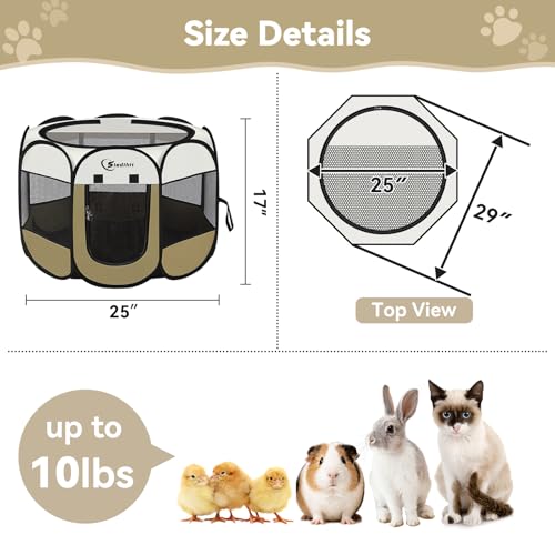 Siedihit Dog Cat Playpen, Small Puppy Pet Playpen, Dog Crate Tent Cage | Indoor/Outdoor, Portable Pop Up Dogs Kennel Playpen with Carrying Case for Dogs/Cats/Rabbits(Khaki, Small ) - color: Khaki