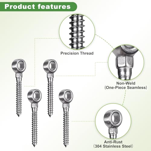 Insaga 304 Stainless Steel Gate Hinges for Wooden Fences, Heavy Duty One-Piece Screw Eye Hinge with 5/8'' Hole Dia, 4-1/2'' Length for Farm Gate Sag Correction (4Pack) - color: M12 Eye Hinge-4Pcs