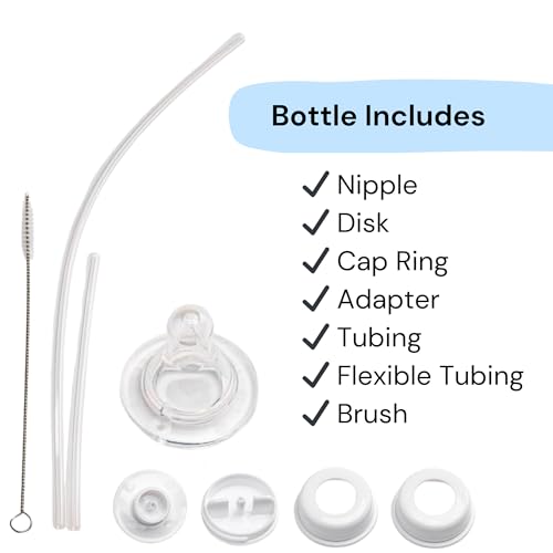 Hands-Free Baby Bottle - Anti-Colic Nursing System 9 oz Baby Bottle with Fast Flow Nipple/Teat 3m+ with Tube Straw Feeding System for Toddler (2 Bottles - Elephant)