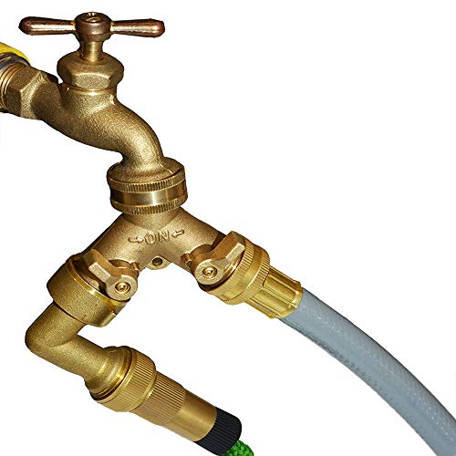 2 Way Hose Y Valve Hose Splitter Garden Hose Y Valve Connectors 2 way shut off valves With Solid Brass Handle Brass Y Valves Water Garden Hose Adapter 3/4"GHT Thread Extra 4 Presure washers - size: 3/4" S