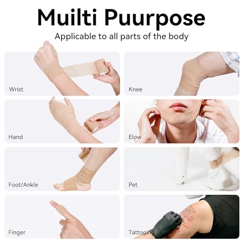 Self Adhesive Bandage Wrap,Bandage Tape,Medical Tape,Vet Tape | Athletic Tape Gauze,for First Aid,Sports, Wrist, Ankle (skin color, 1inch*16rolls) - color: Skin Color, size: 1inch*16rolls