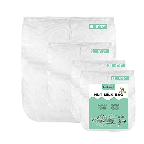 4 Pack Multi-Size Nut Milk Bag Reusable Food Strainers Nut Bags | for Straining Almond/Soy Milk Greek Yogurt for Cold Brew Coffee Tea Beer Celery Juice（2 * 4"x6"、6"x8"、8" x12"） - size: 4 pack - 2 * 4''x6''、6''x8''、8''x12''