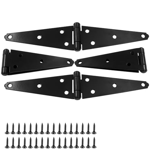 Hordion 4Pcs Strap Hinge Shed Door Hinges, 6 Inch Heavy Duty Gate Hinges | Black Tee Hinge with Screws for Fence Wood Gate Cabinet Door - size: 6 Inch, 4Pcs